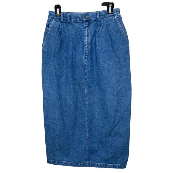 Y2K Ralph Lauren Country Denim Straight Midi Skirt Womens Size 14 Bluejean Boho - Picture 1 of 16